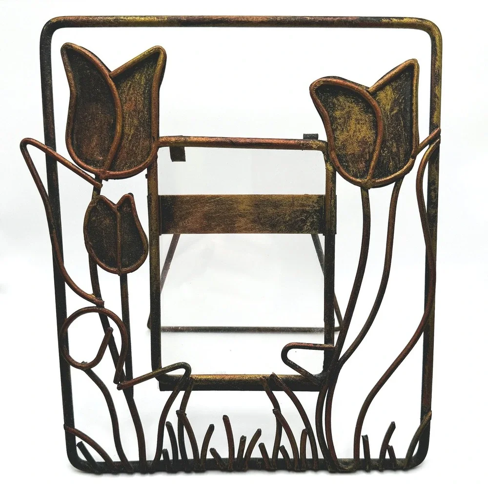 Metal Tulip Picture Frame Floral Tulip Rustic Folk Art Tabletop Photo Holder